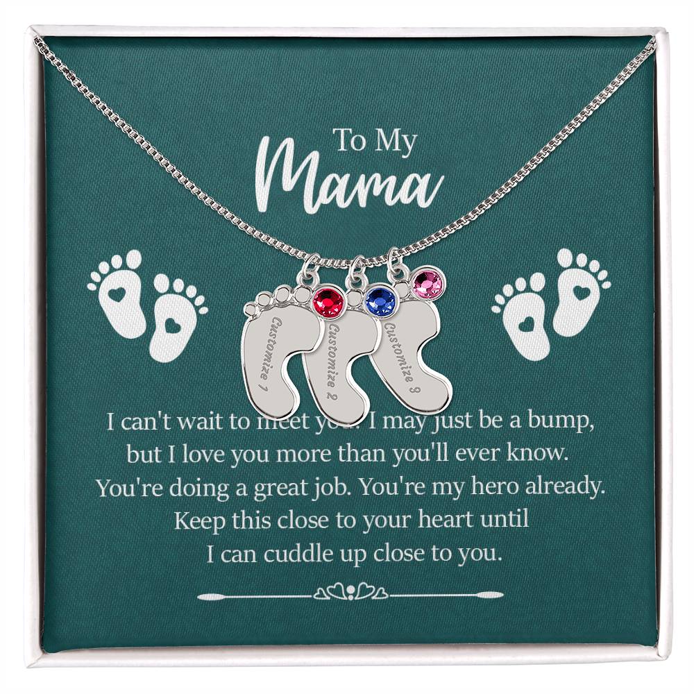 Engraved Baby Feet with Birthstones Necklace - To My Mama