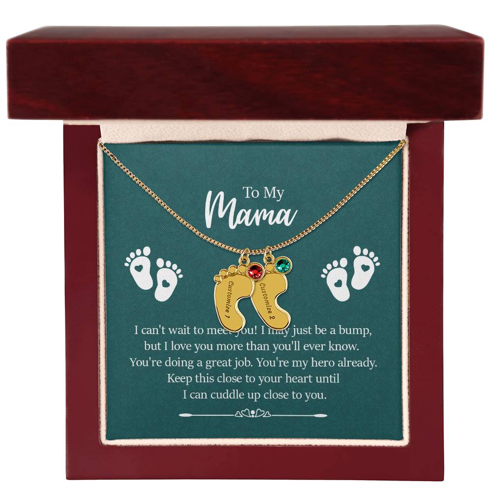 Engraved Baby Feet with Birthstones Necklace - To My Mama